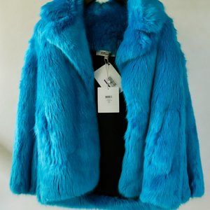 Diane Von Furstenberg Blue Faux Fur Coat Size P NWT